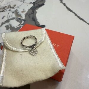 Retired James Avery Sterling Silver Open Heart Charm Braided Dangle Ring